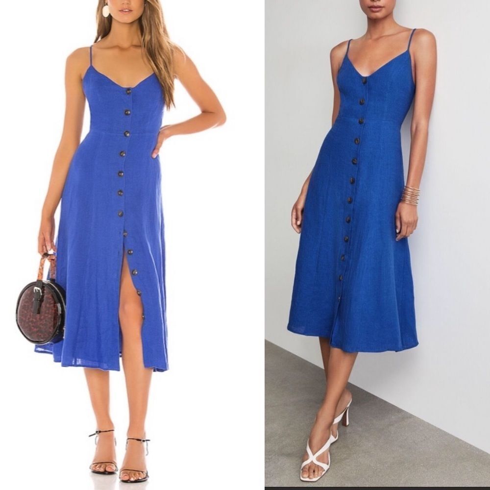 BCBGMaxAzria Sleeveless Linen Button-front Linen Midi Dress Blue 16